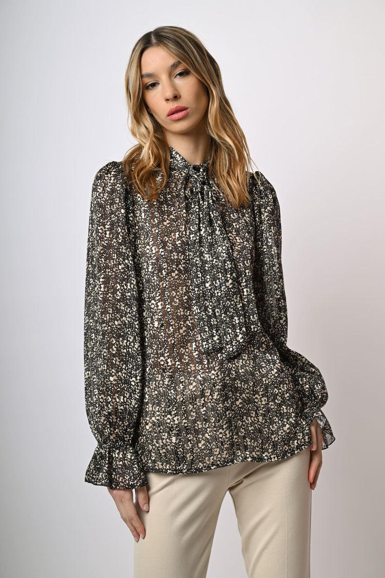 Blusa con fiocco e stampa floreale