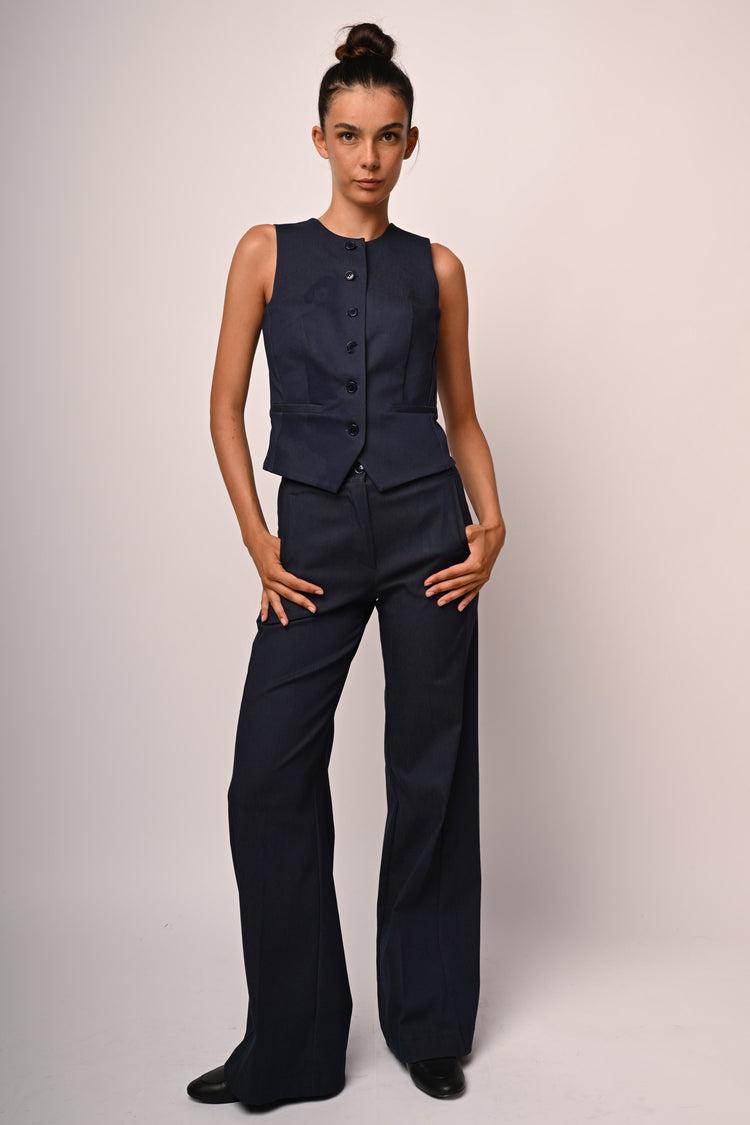 Pantaloni a gamba ampia effetto denim
