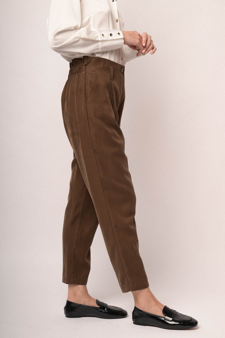 Pantaloni baggy misto viscosa cioccolato