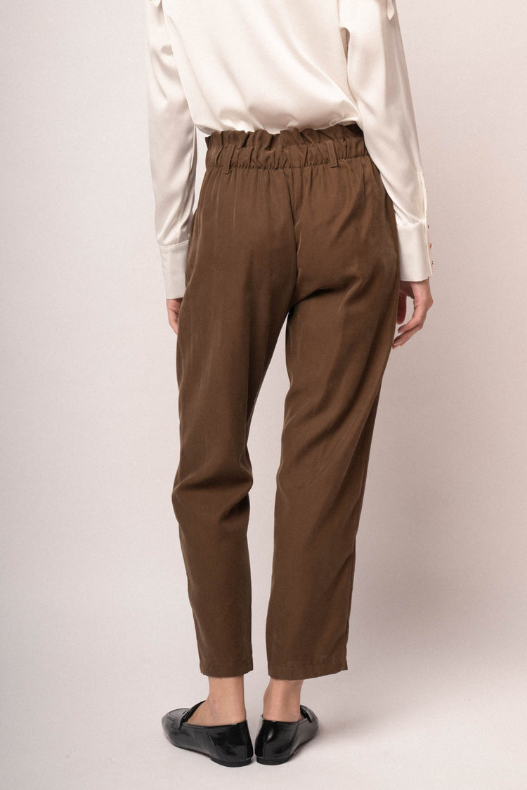Pantaloni baggy misto viscosa cioccolato