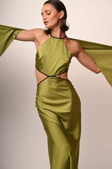 Abito lungo in raso con cut-out
