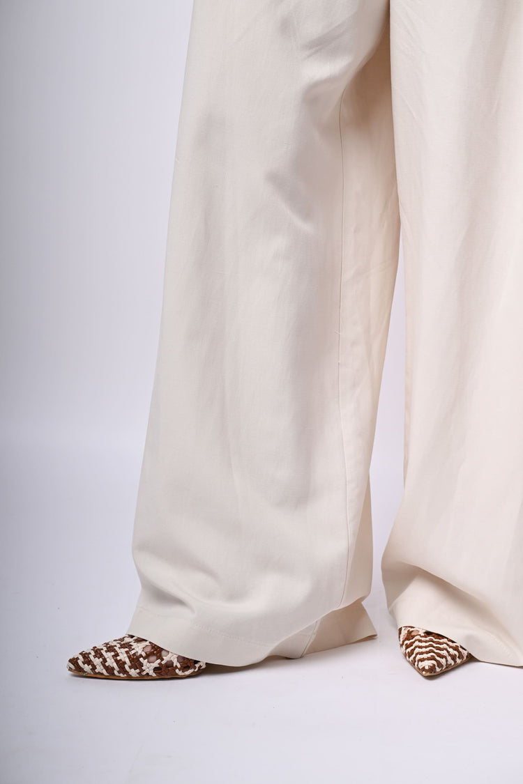 Pantaloni palazzo in viscosa e lino