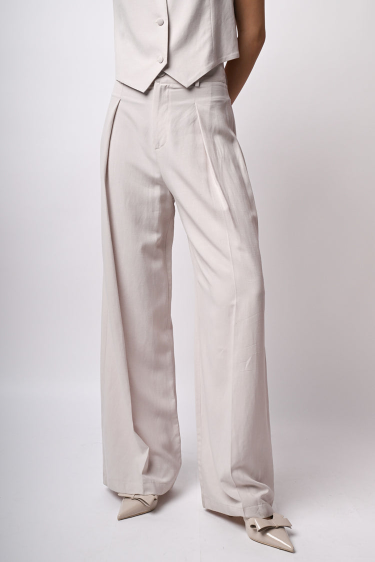 Pantaloni palazzo in viscosa e lino