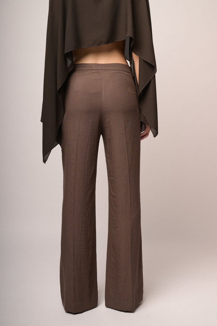 Pantaloni a gamba svasata misto viscosa cioccolato