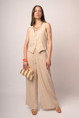 Pantaloni palazzo misto viscosa beige