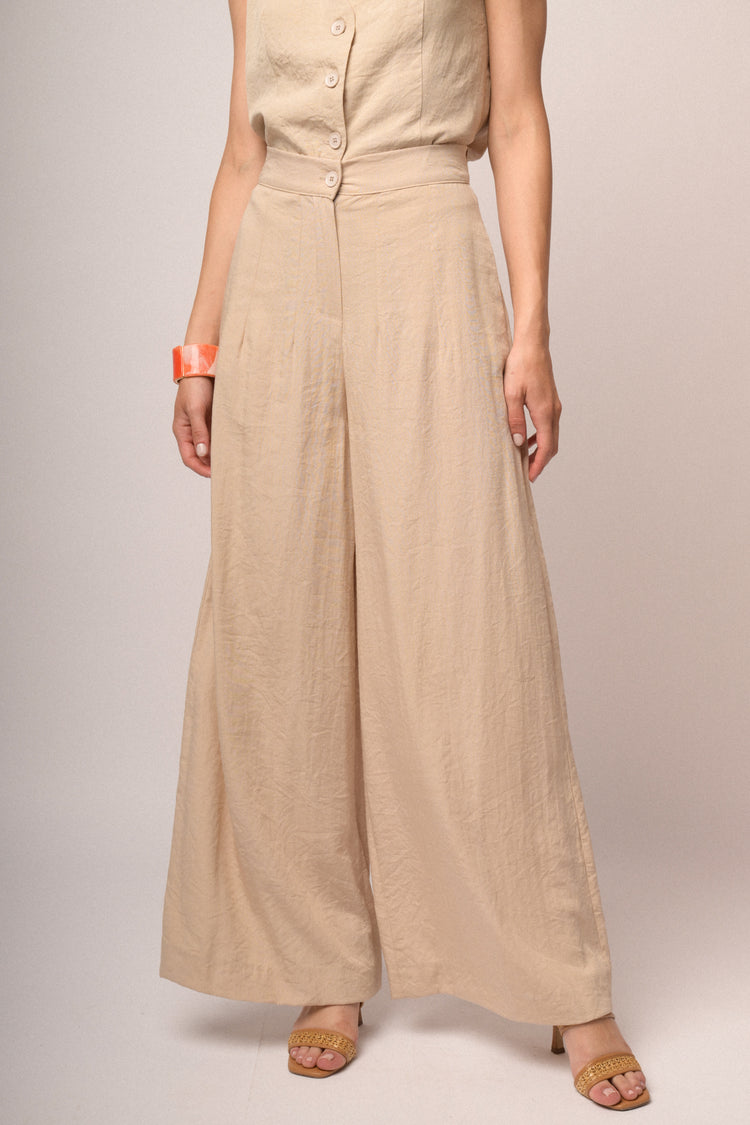 Pantaloni palazzo misto viscosa beige
