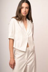 Blazer a maniche corte misto cotone bianco