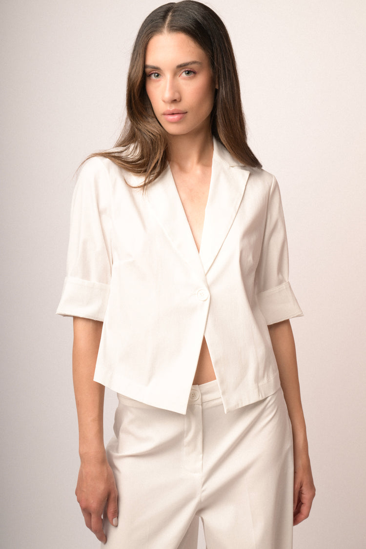 Blazer a maniche corte misto cotone bianco