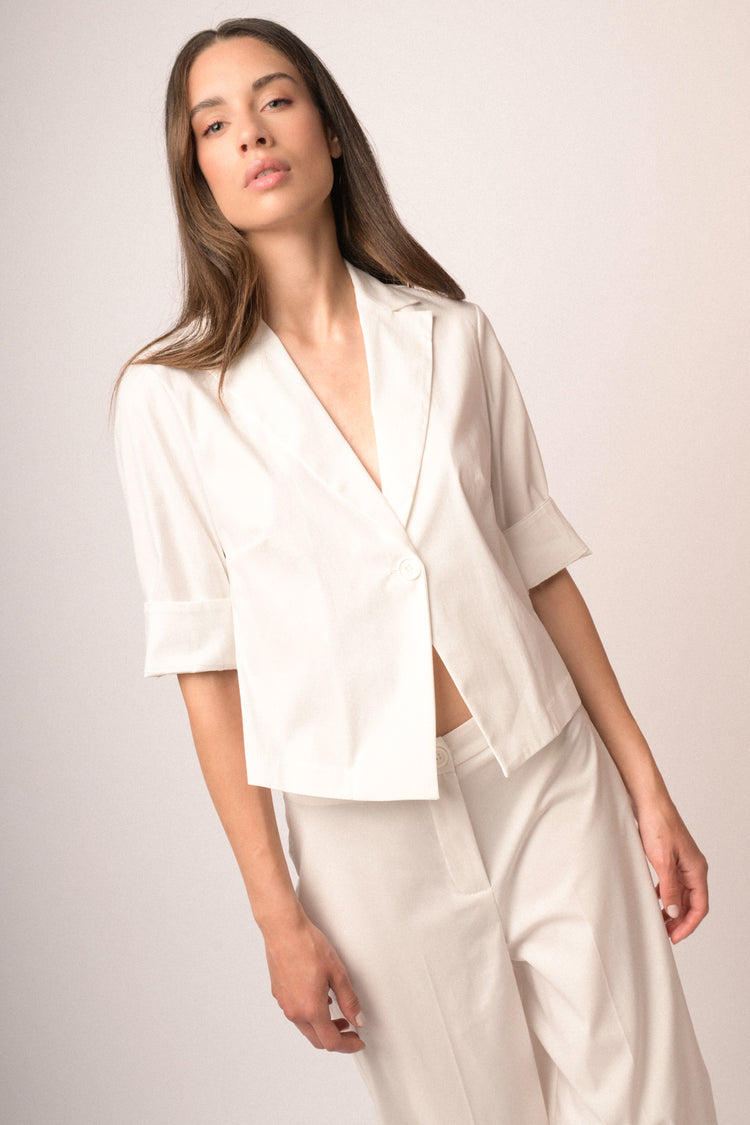 Blazer a maniche corte misto cotone bianco
