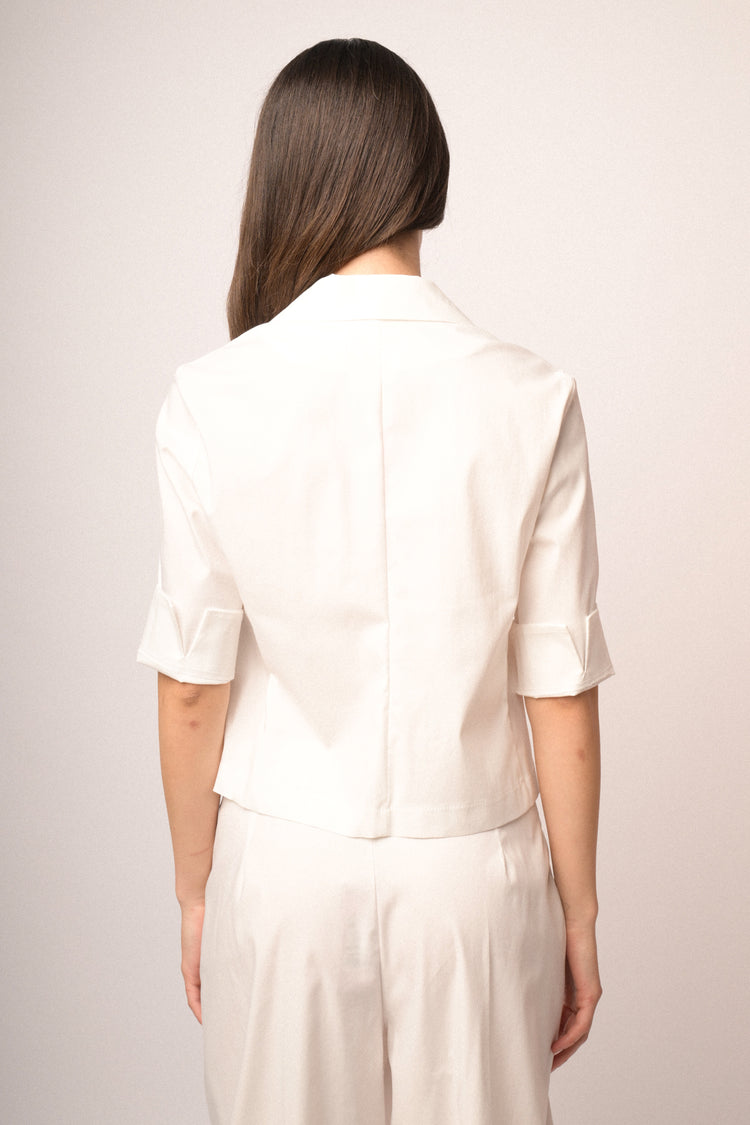 Blazer a maniche corte misto cotone bianco