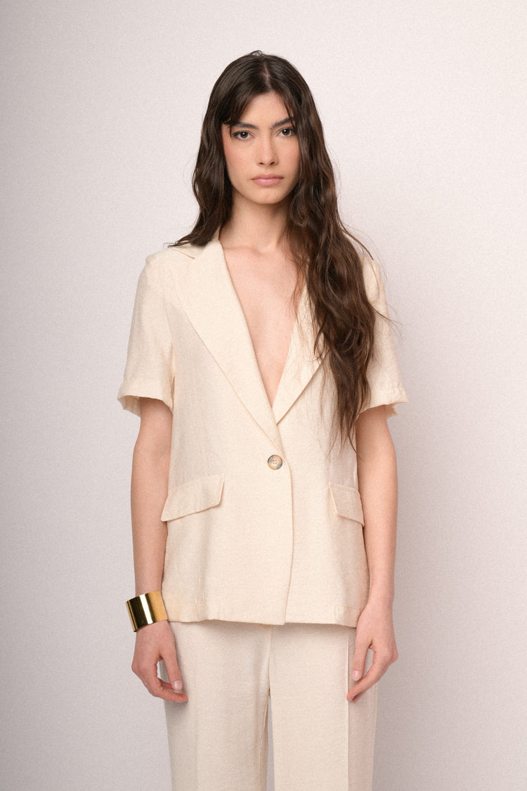 Blazer in viscosa avorio a maniche corte