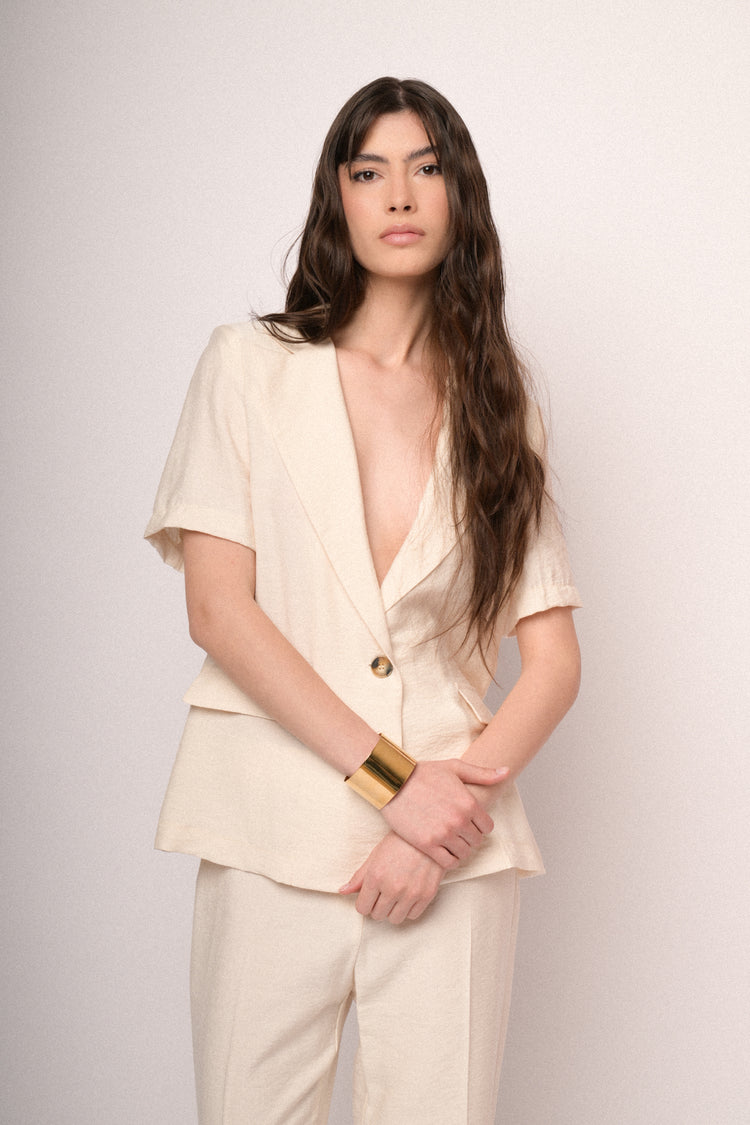 Blazer in viscosa avorio a maniche corte