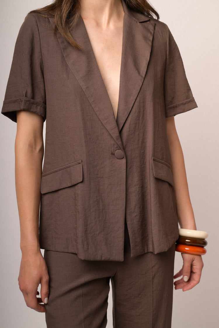 Blazer a maniche corte misto viscosa cioccolato