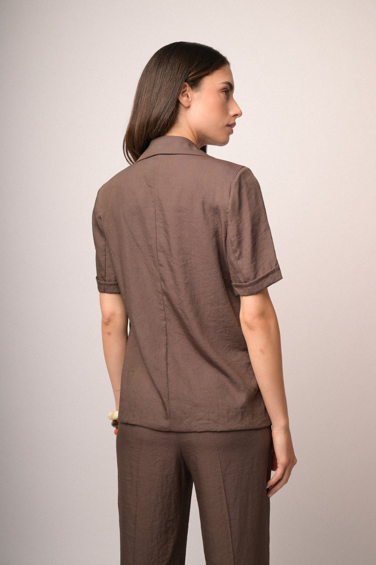 Blazer a maniche corte misto viscosa cioccolato