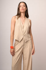 Gilet monopetto misto viscosa beige
