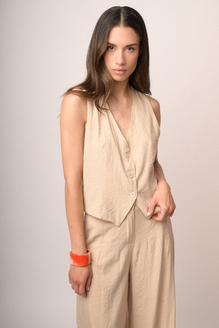 Gilet monopetto misto viscosa beige