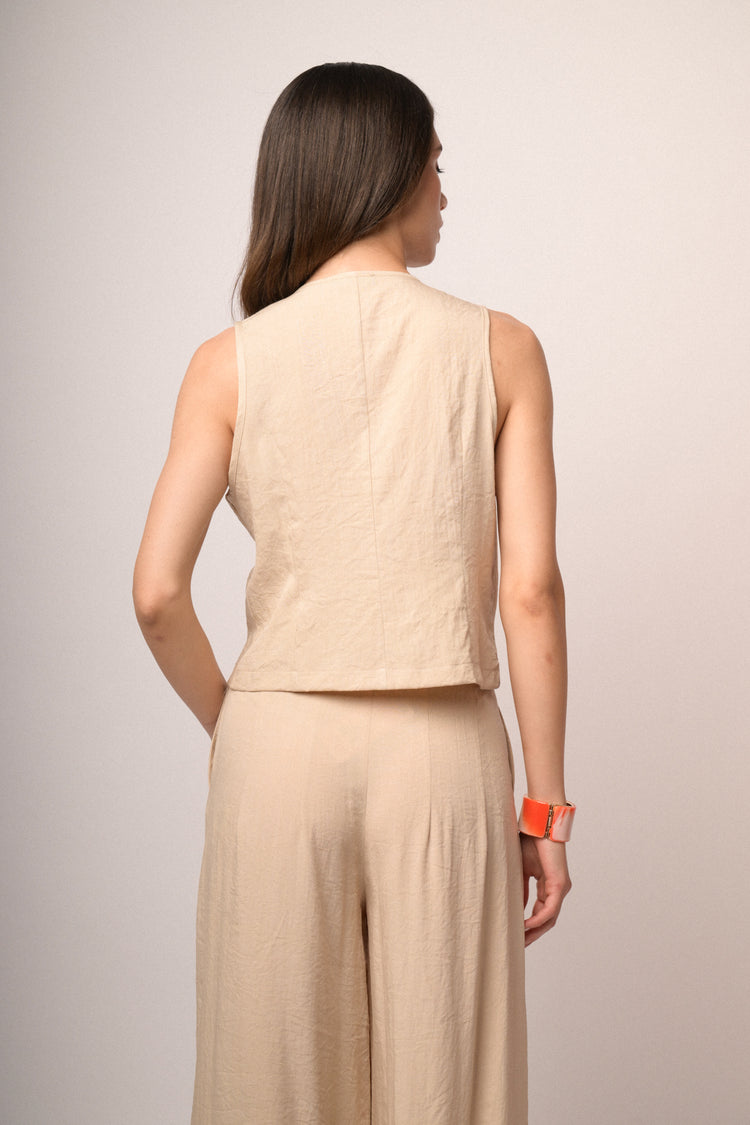 Gilet monopetto misto viscosa beige