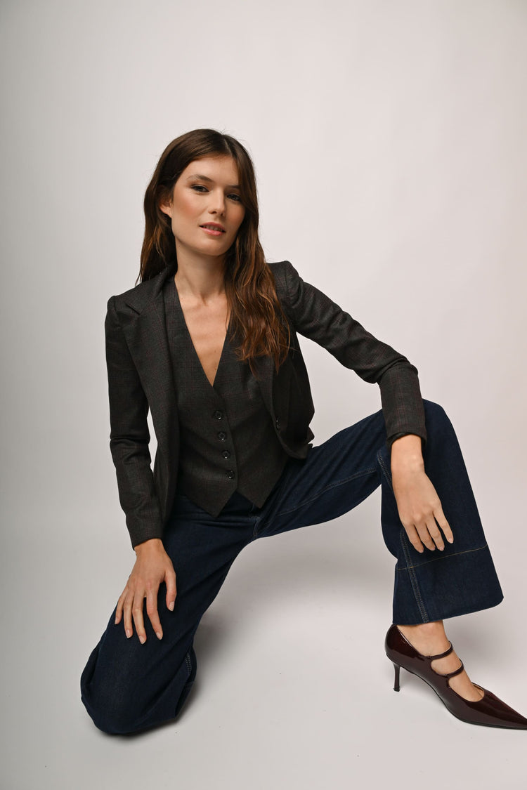 Blazer monopetto a stampa check