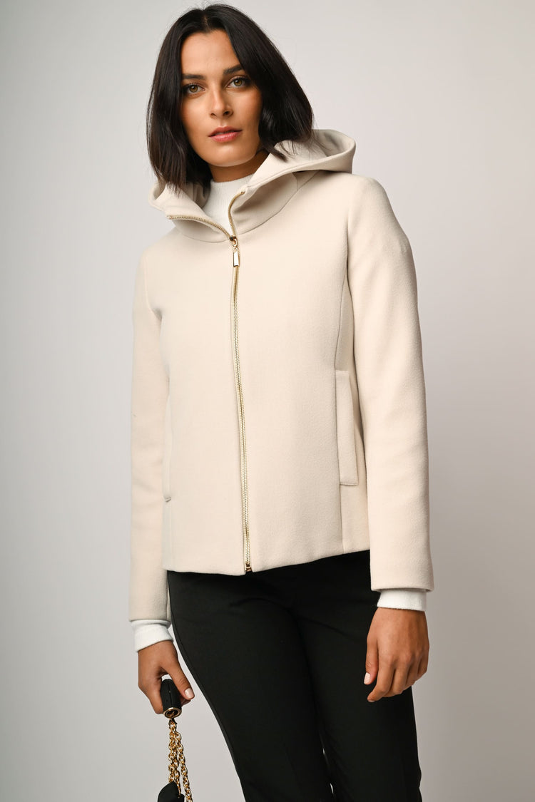 Cappotto corto con zip e cappuccio