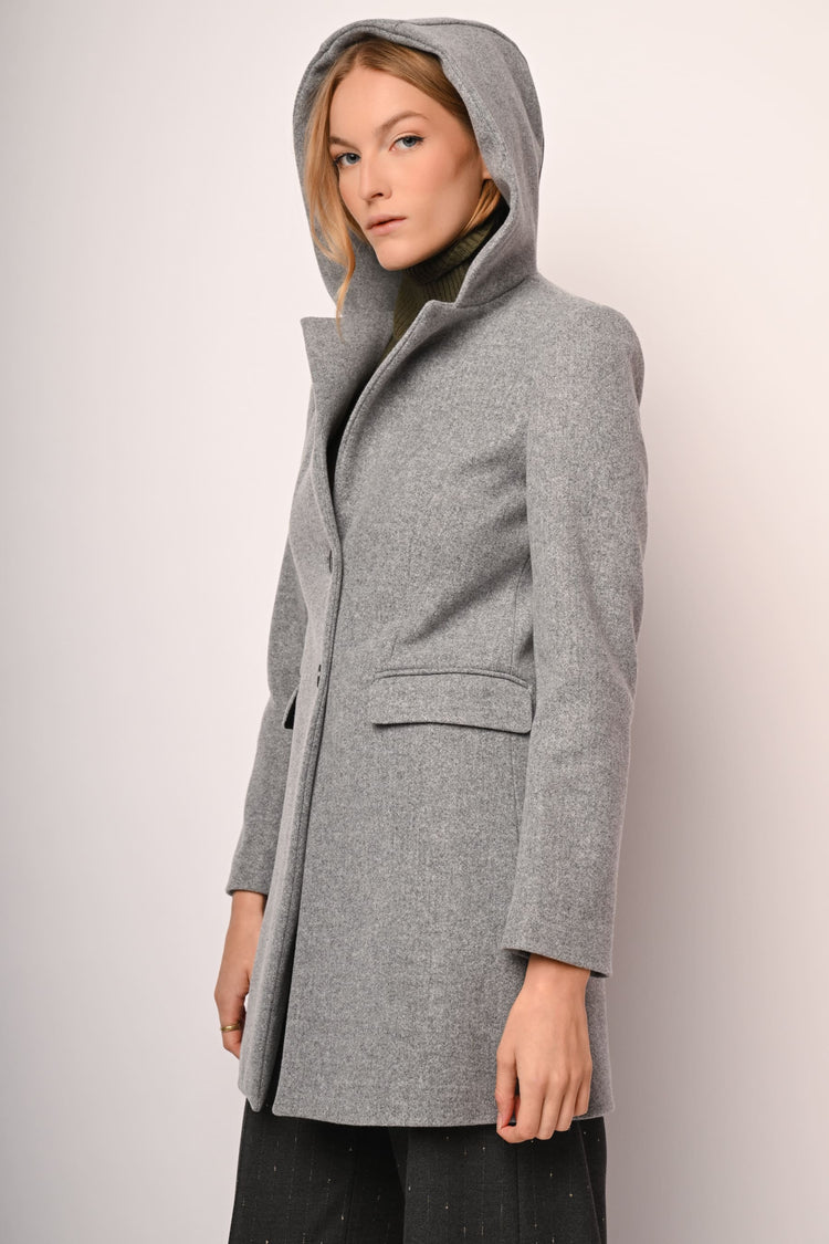 Cappotto monopetto con cappuccio