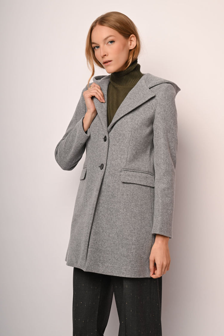 Cappotto monopetto con cappuccio