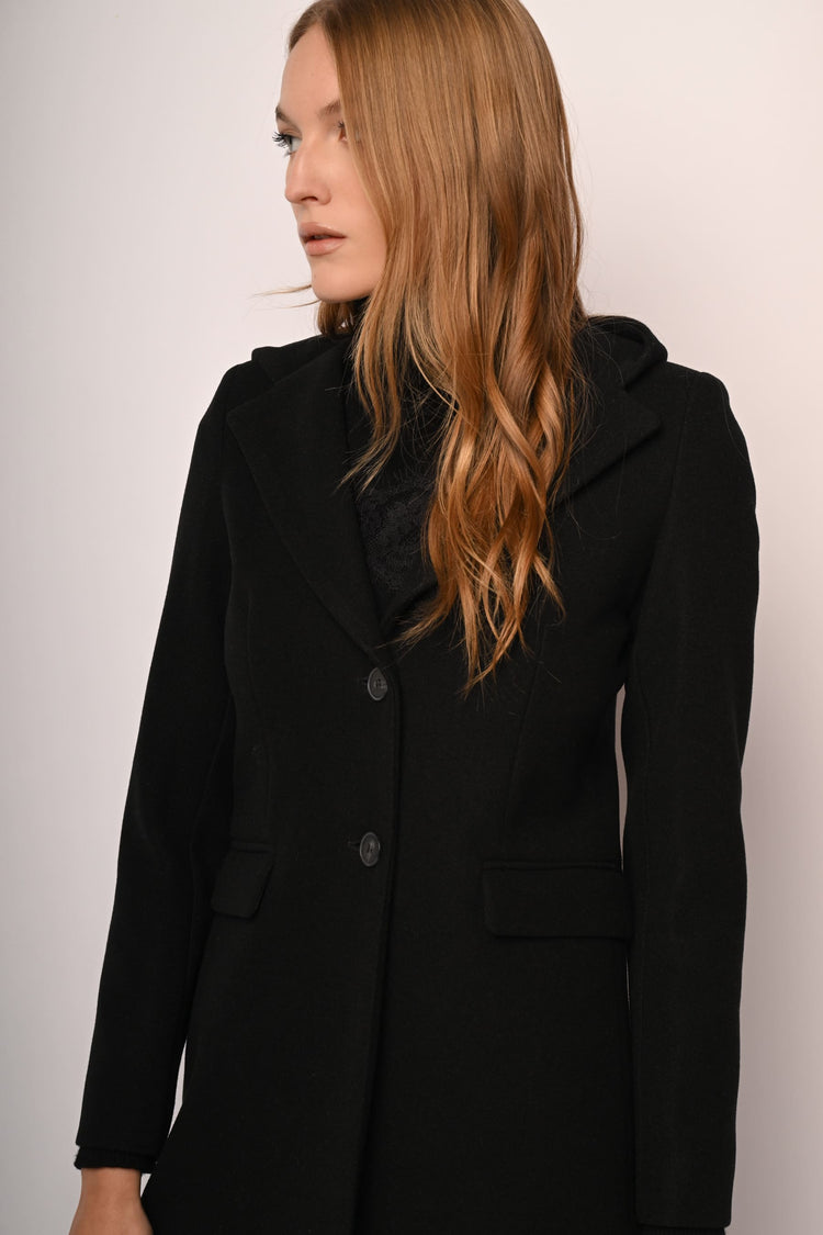 Cappotto monopetto con cappuccio
