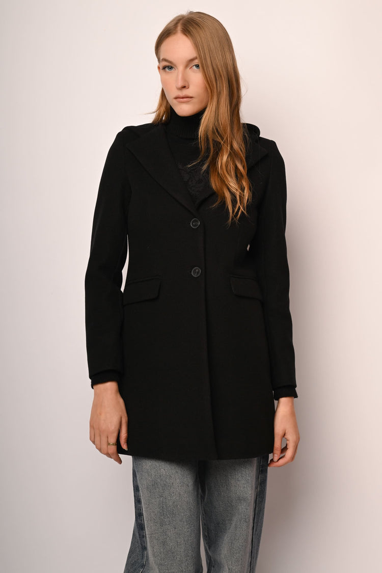 Cappotto monopetto con cappuccio
