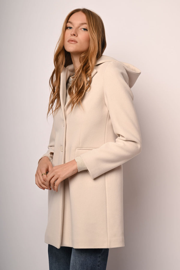 Cappotto monopetto con cappuccio