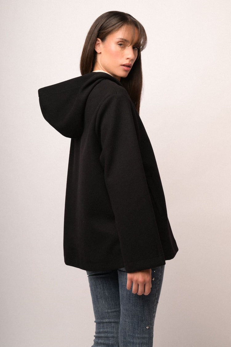 Cappotto corto con zip e cappuccio nero