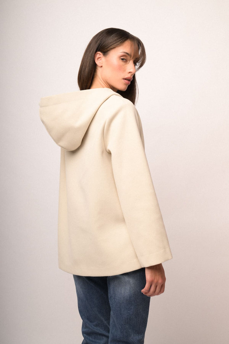 Cappotto corto con zip e cappuccio avorio