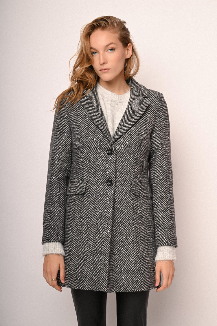 Cappotto con motivo chevron e paillettes