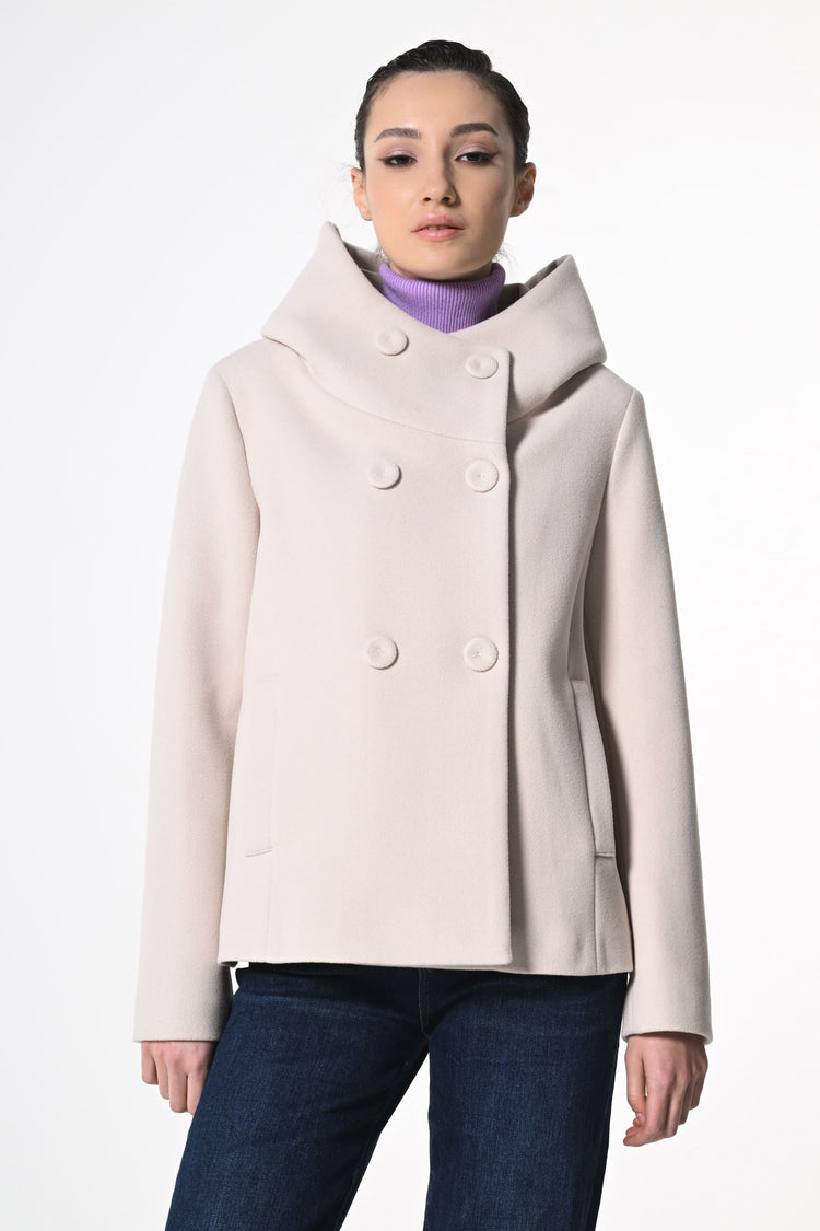 Cappotto doppiopetto corto con cappuccio