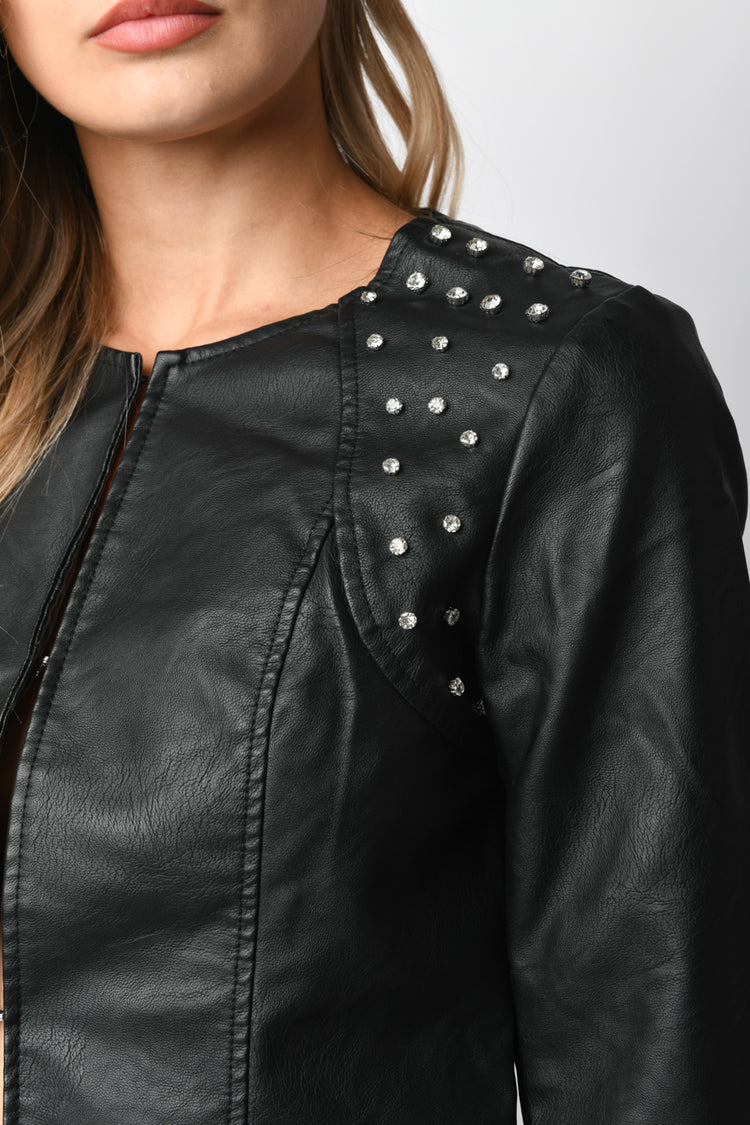 Giacca in similpelle con strass
