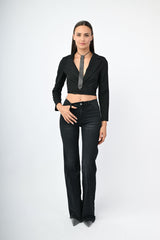 Blazer crop con fasce da annodare
