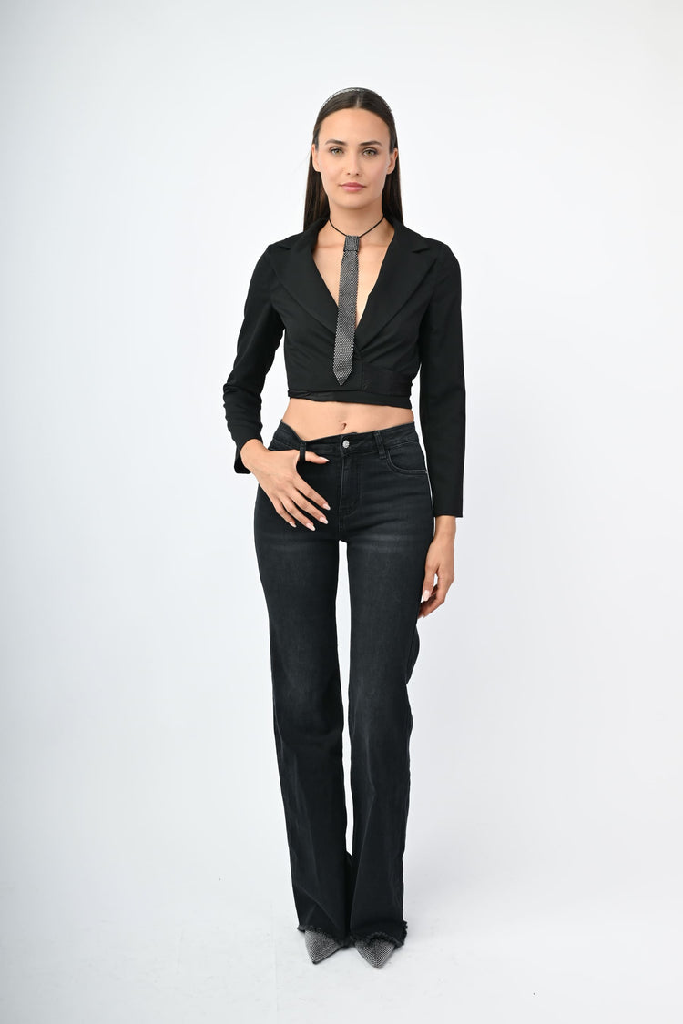 Blazer crop con fasce da annodare