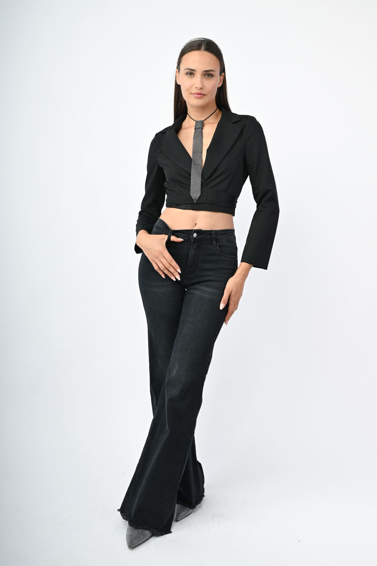 Blazer crop con fasce da annodare
