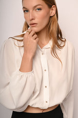 Camicia crop con maniche a palloncino