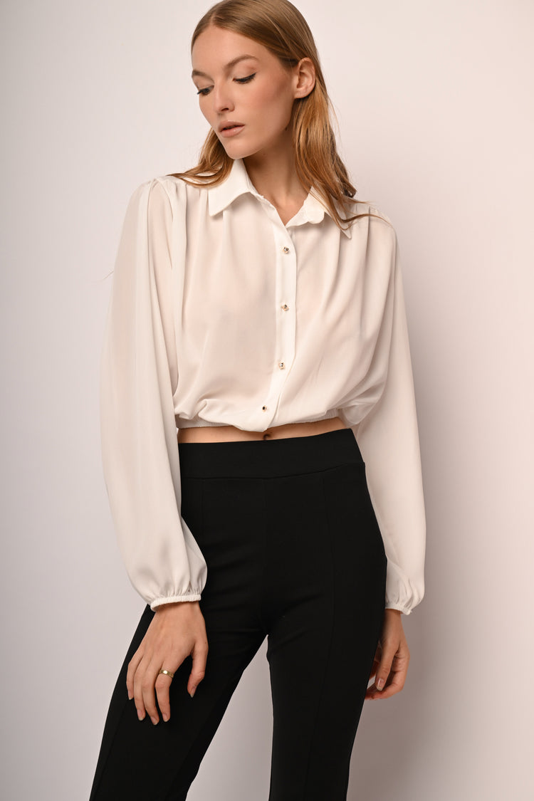 Camicia crop con maniche a palloncino