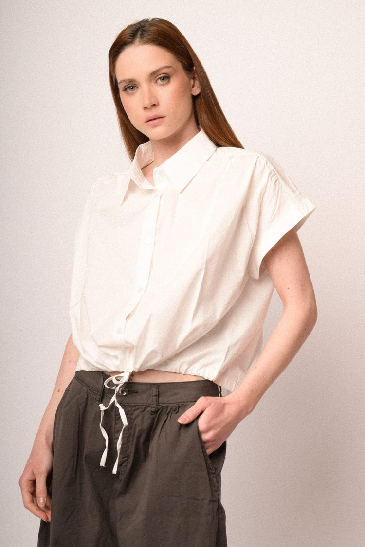 Camicia boxy-fit in cotone bianco con coulisse