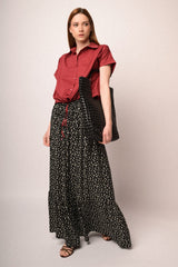 Camicia boxy-fit in cotone bordeaux con coulisse