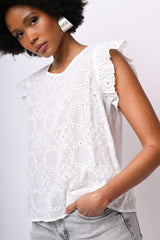 Top in pizzo Sangallo con volants