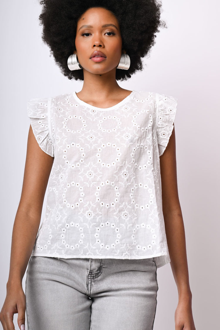 Top in pizzo Sangallo con volants