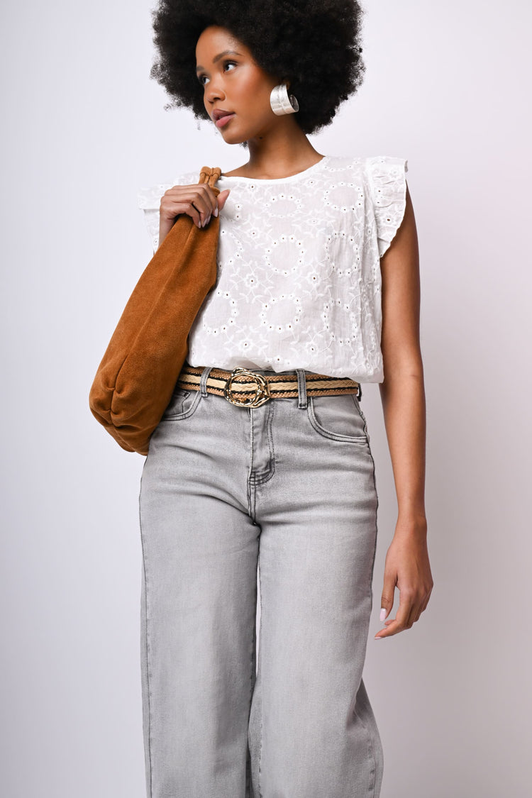 Top in pizzo Sangallo con volants