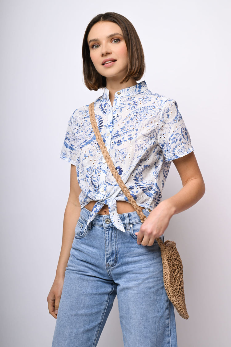 Camicia in sangallo a stampa paisley-floreale