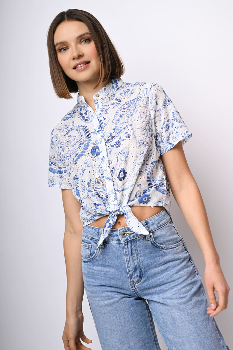 Camicia in sangallo a stampa paisley-floreale