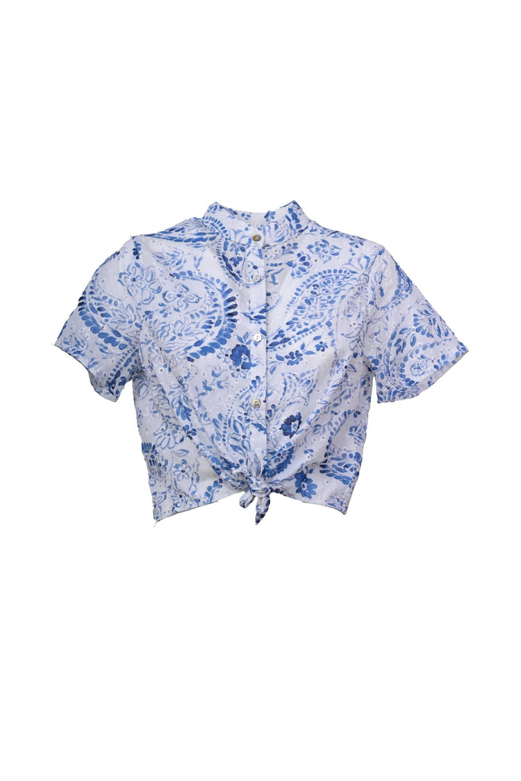 Camicia in sangallo a stampa paisley-floreale