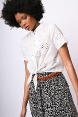 Camicia con nodo in pizzo Sangallo