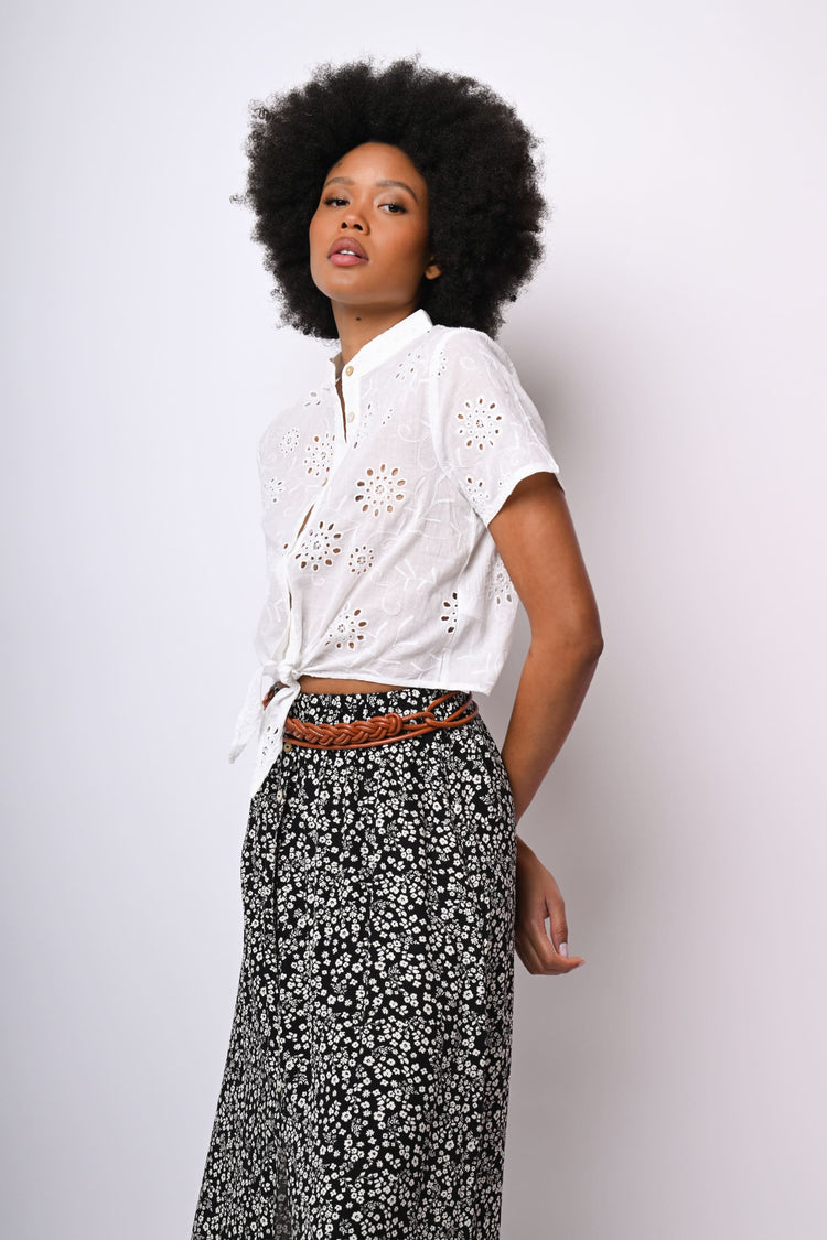 Camicia con nodo in pizzo Sangallo
