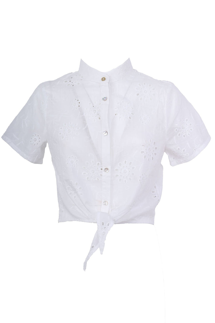 Camicia con nodo in pizzo Sangallo