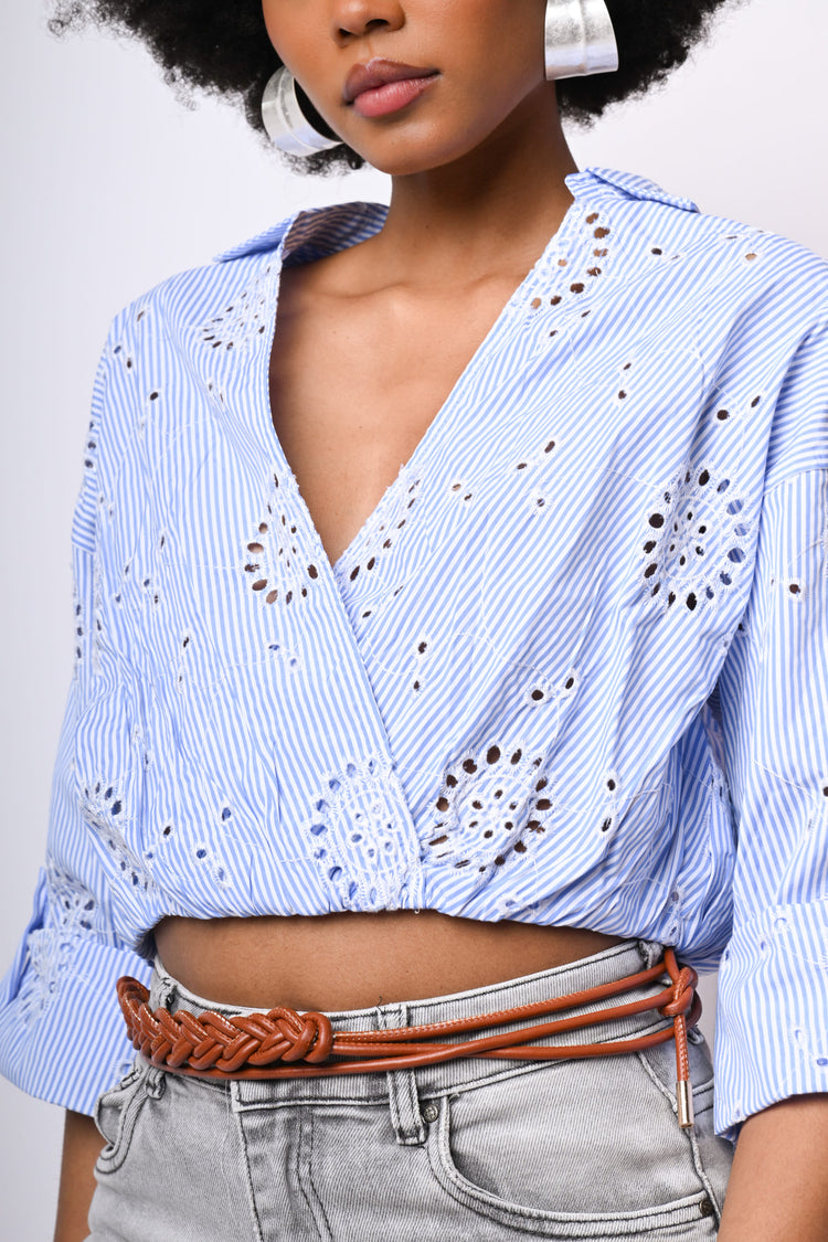 Camicia crop in Sangallo a righe